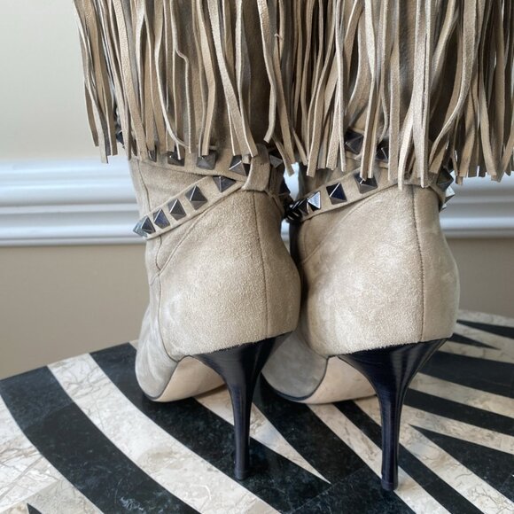 MANOLO BLAHNIK Suede Fringe Western Boots Heels - Picture 4 of 16